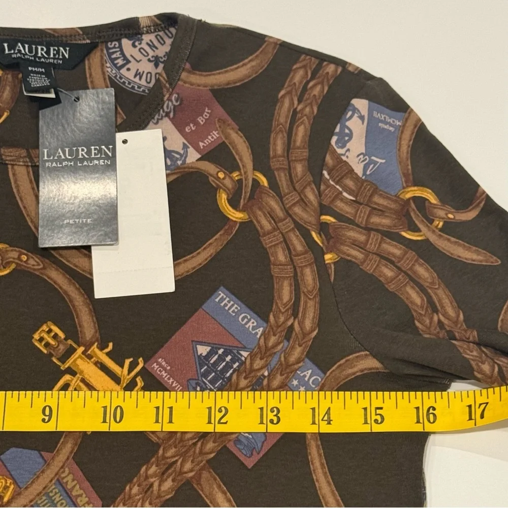 NWT LAUREN RALPH LAUREN Belting-Print Long-Sleeve Cotton Tee Size PM - Picture 10 of 13